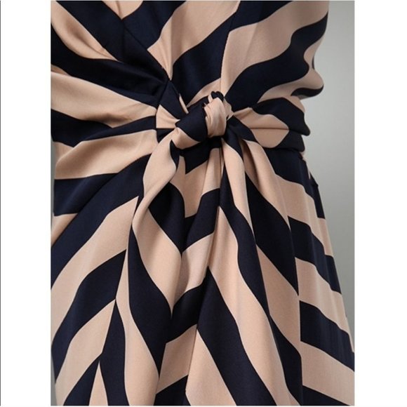 DIANE VON FURSTENBERG Dress 100% silk Leron dress striped navy pink sz 2 - Picture 3 of 8